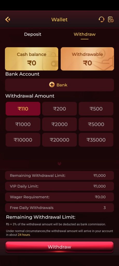 IN101 withdrawal wallet and payment limits