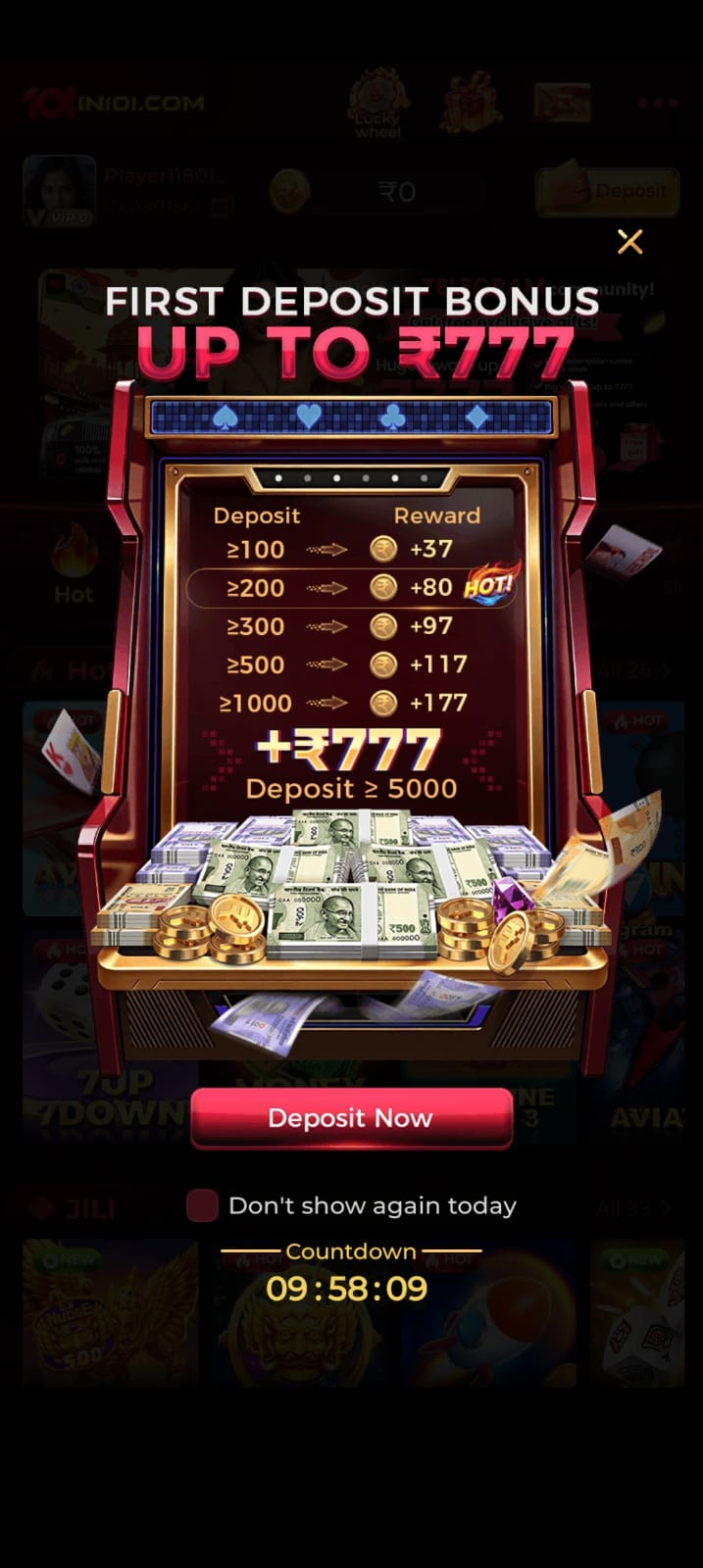 IN101 first deposit bonus promotion
